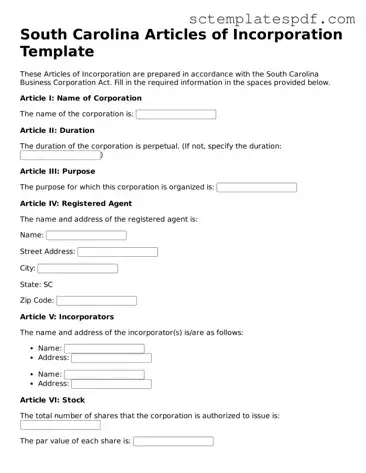 Valid South Carolina Articles of Incorporation Document
