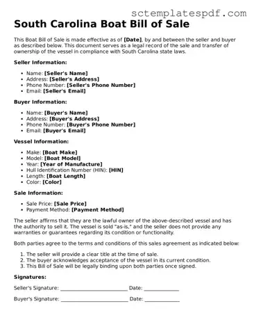 Valid South Carolina Boat Bill of Sale Document