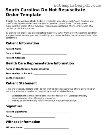 Valid South Carolina Do Not Resuscitate Order Document