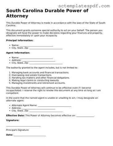 Valid South Carolina Durable Power of Attorney Document