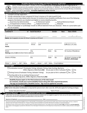 South Carolina Hunting And Fishing License Template