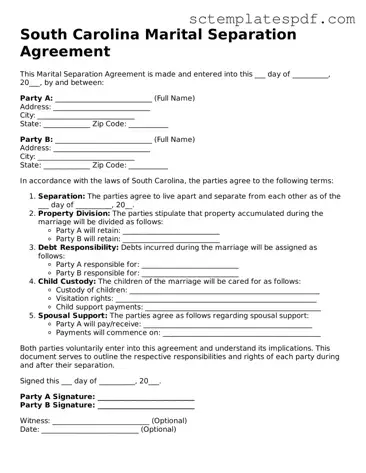 Valid South Carolina Marital Separation Agreement Document