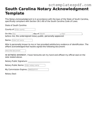 Valid South Carolina Notary Acknowledgement Document