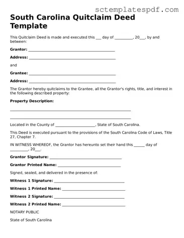 Valid South Carolina Quitclaim Deed Document