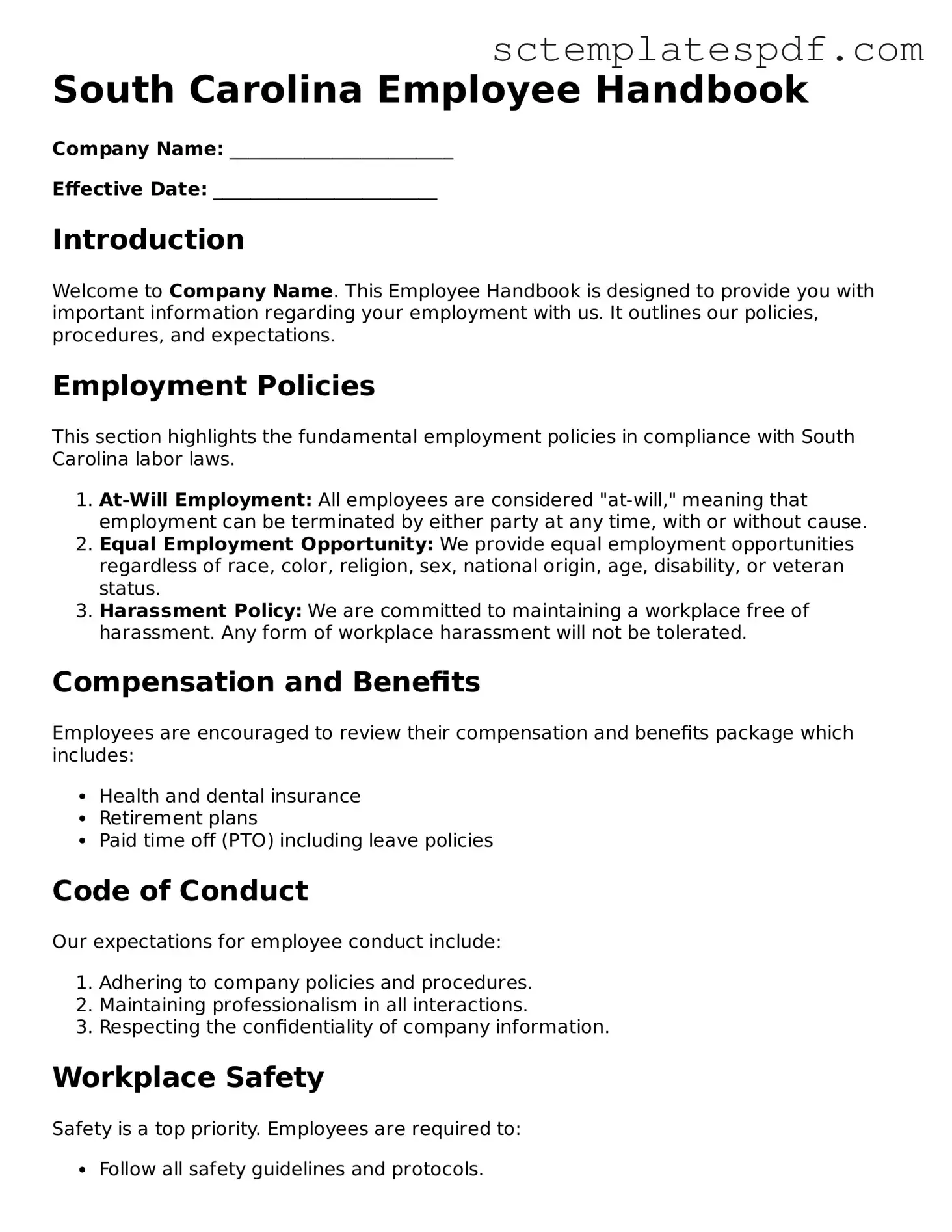 Valid South Carolina Employee Handbook Document