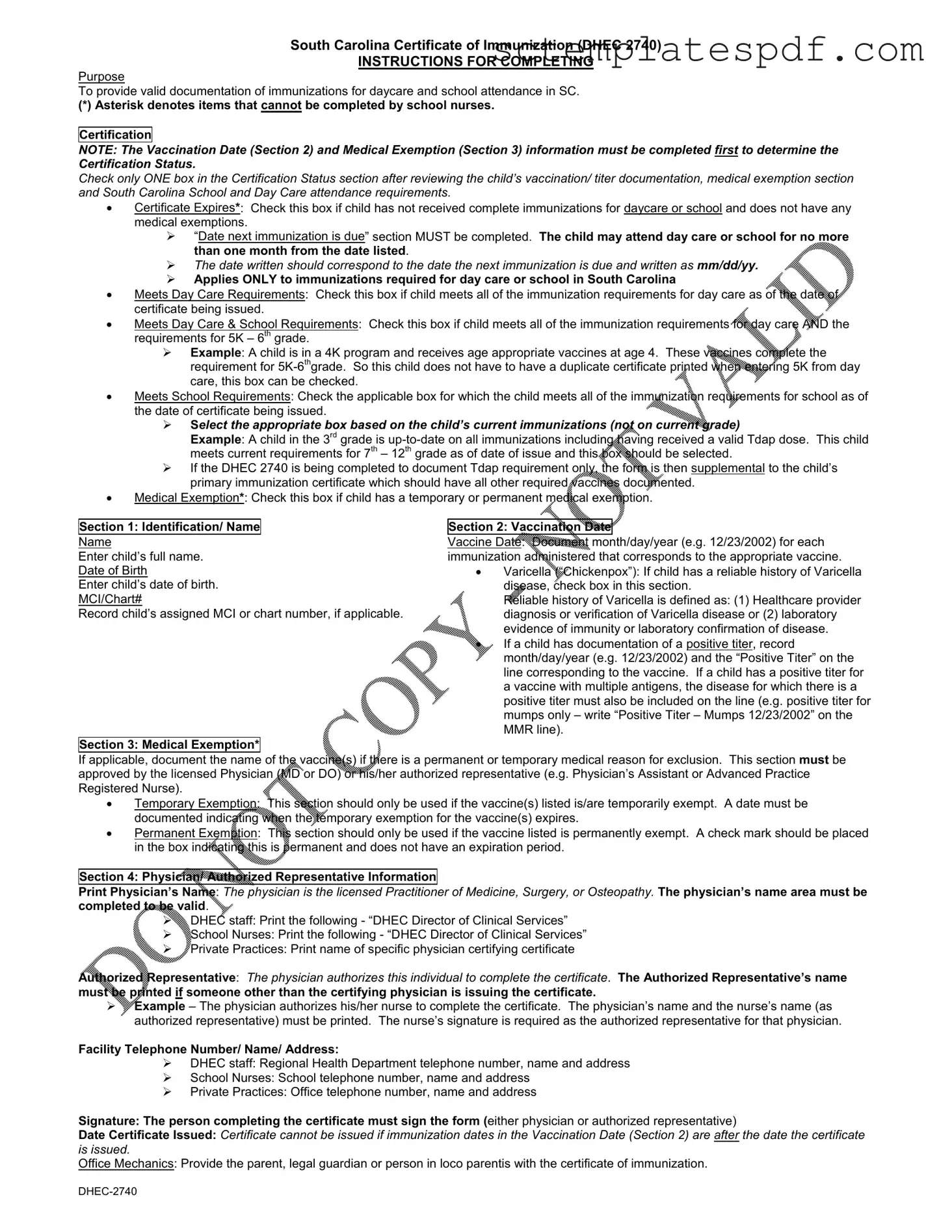 South Carolina Immunization Certificate Template