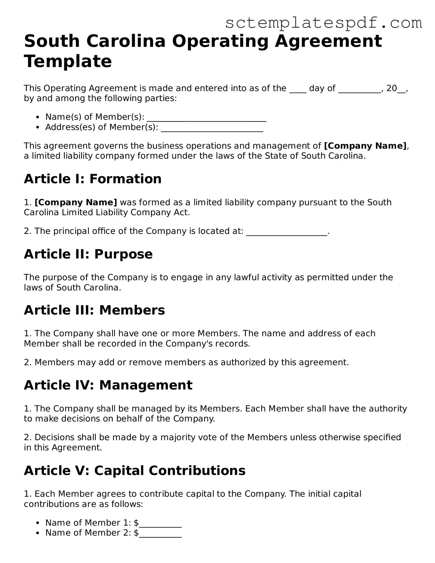 Valid South Carolina Operating Agreement Document