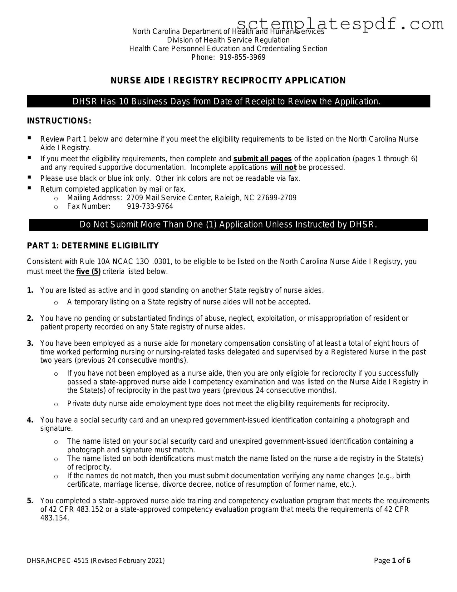 South Carolina Nurse Aide Template