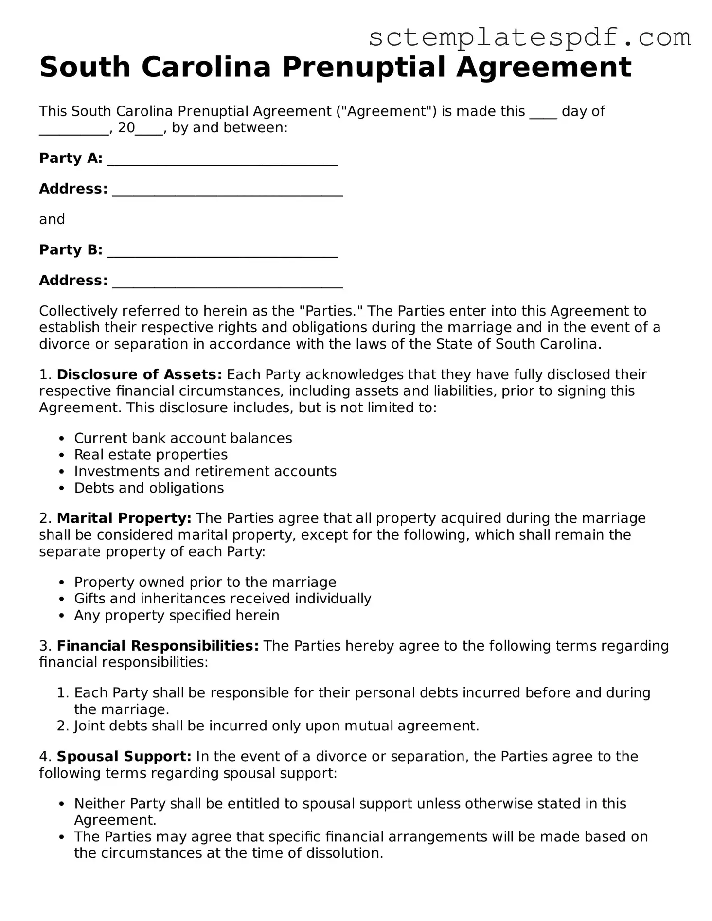 Valid South Carolina Prenuptial Agreement Document