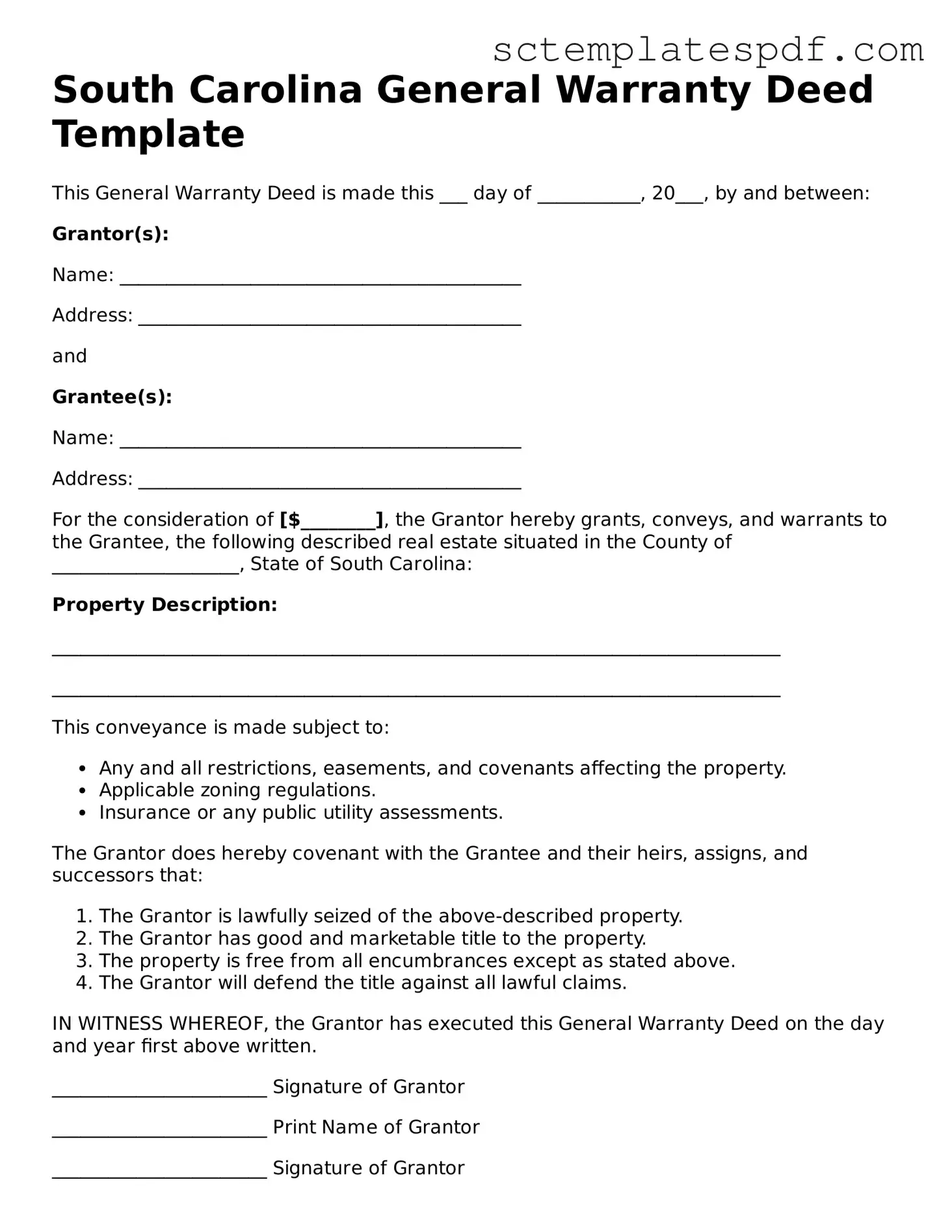 Valid South Carolina Deed Document